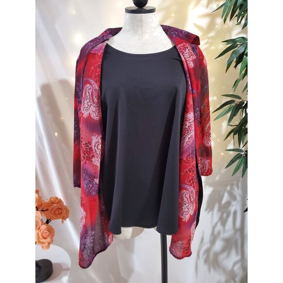 Maggie Barnes Vtg Sheer Paisley Sparkle Stripe Blouse Womens Plus Size 20W Red - Picture 6 of 10